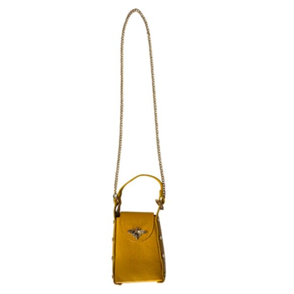 Vera Pelle Bee Leather Mustard Yellow Small Crossbody Bag - Picture 5 of 14